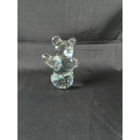 Clear Glass Teddy Bear Figurine Arms Out “Bubbles” Paperweight 4” - Picture 3 of 6
